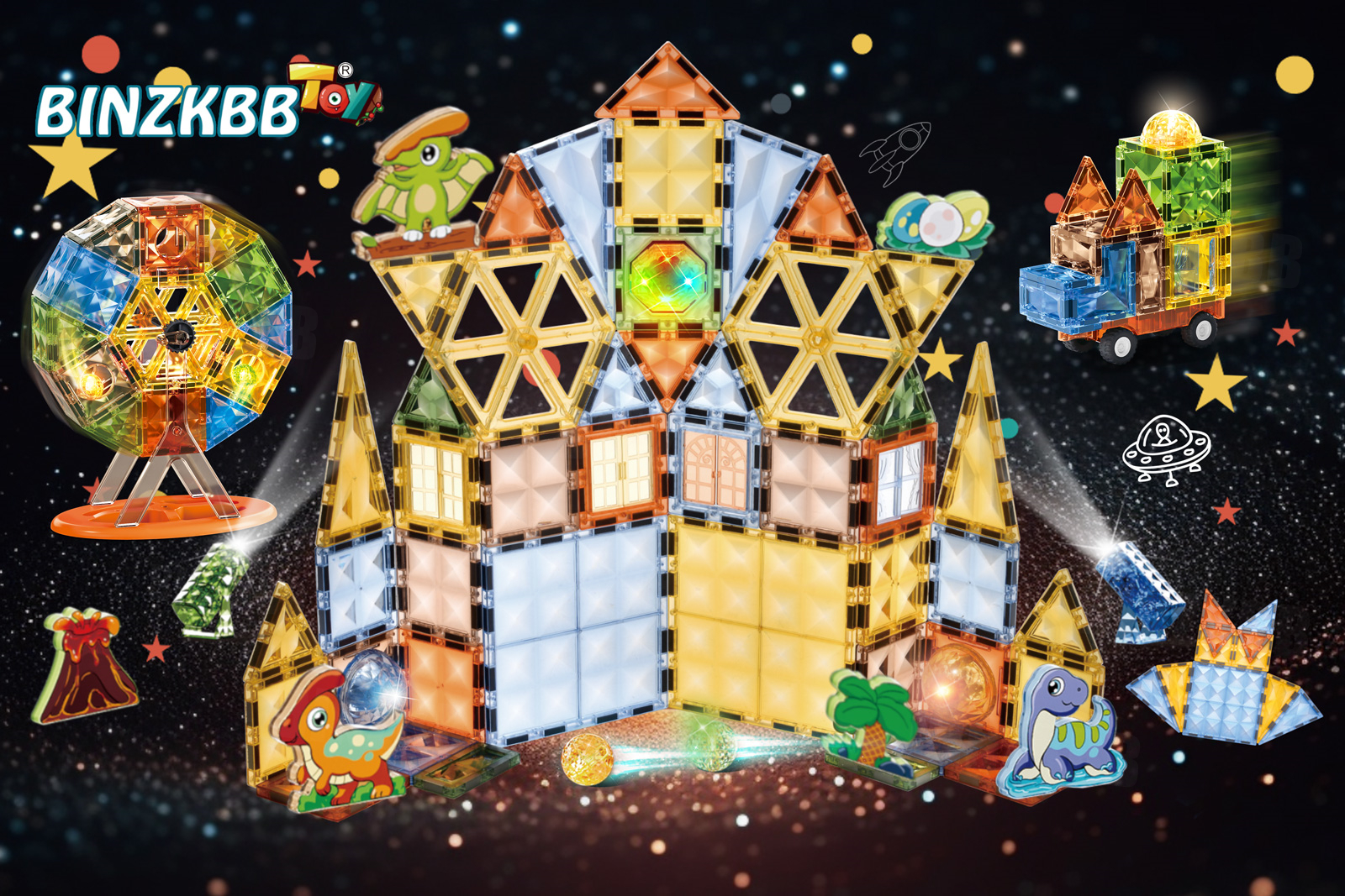 Amazon.com: BINZKBB Magnetic Tiles 110PCS - 3D Lighted Magnet